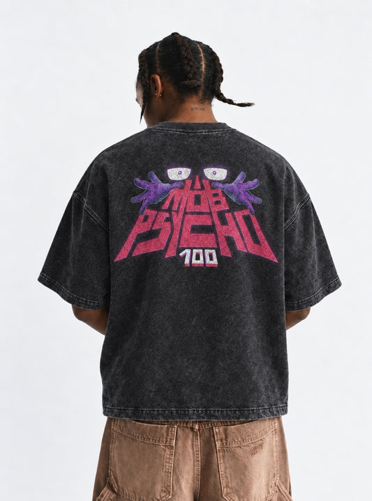 Mob Psycho 100 Washed Washed T-Shirt on model, back view