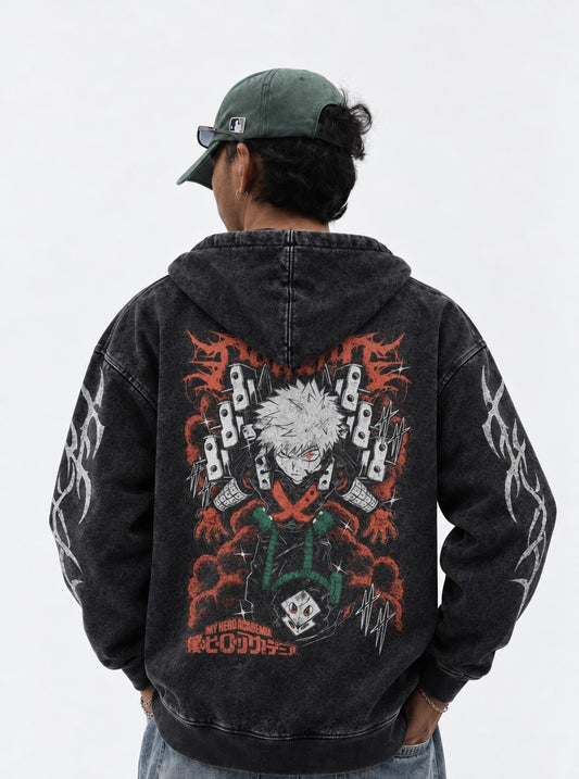 My Hero Academia Bold Washed Hoodie on model, back view