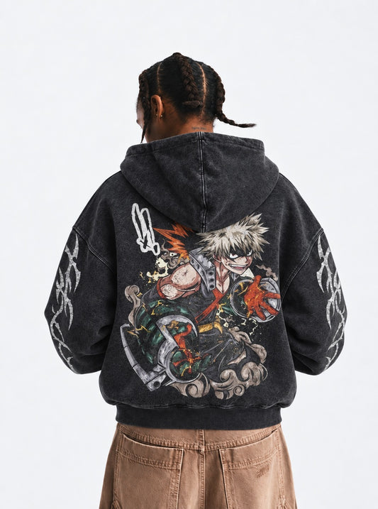 My Hero Academia Comfortable Washed Hoodie on model, back view