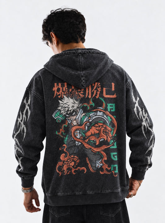 My Hero Academia Cozy Washed Hoodie on model, back view