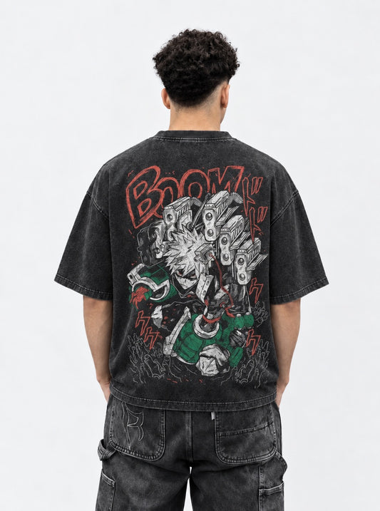 My Hero Academia Distressed Washed T-Shirt on model, back view
