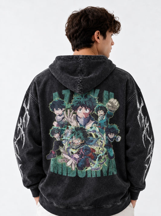 My Hero Academia Essential Washed Hoodie on model, back view