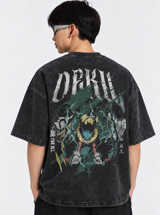 My Hero Academia Faded Washed T-Shirt on model, back view