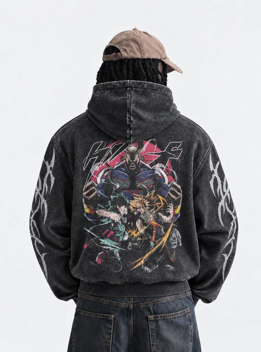 My Hero Academia Graphic Washed Hoodie on model, back view