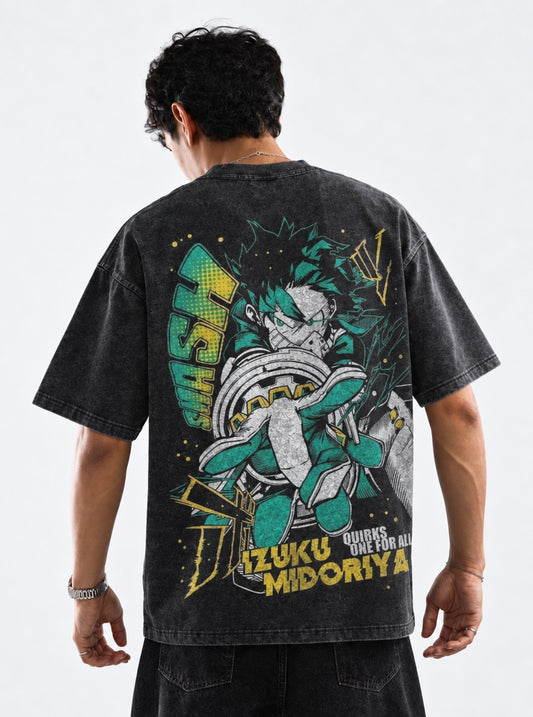 My Hero Academia Graphic Washed T-Shirt on model, back view