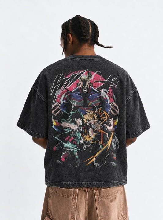 My Hero Academia Heavyweight Washed T-Shirt on model, back view