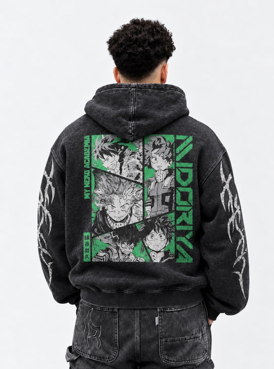 My Hero Academia Lightweight Washed Hoodie on model, back view