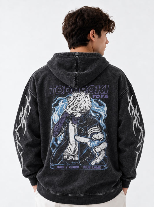 My Hero Academia Luxe Washed Hoodie on model, back view
