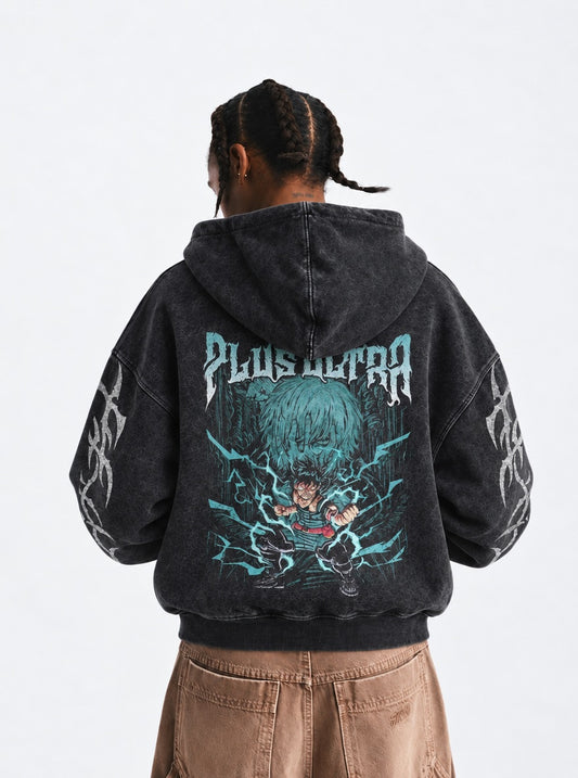 My Hero Academia Minimal Washed Hoodie on model, back view