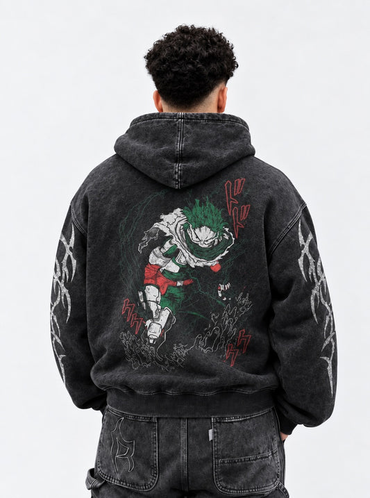 My Hero Academia Oversized Washed Hoodie on model, back view