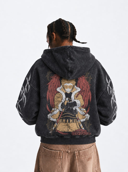 My Hero Academia Premium Washed Hoodie on model, back view
