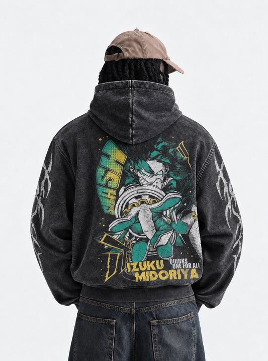 My Hero Academia Relaxed Washed Hoodie on model, back view