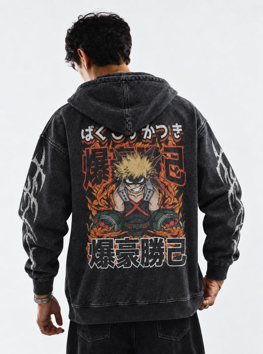 My Hero Academia Retro Washed Hoodie on model, back view