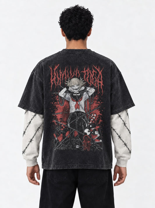 My Hero Academia Signature Washed Double Sleeves T-Shirt on model, back view