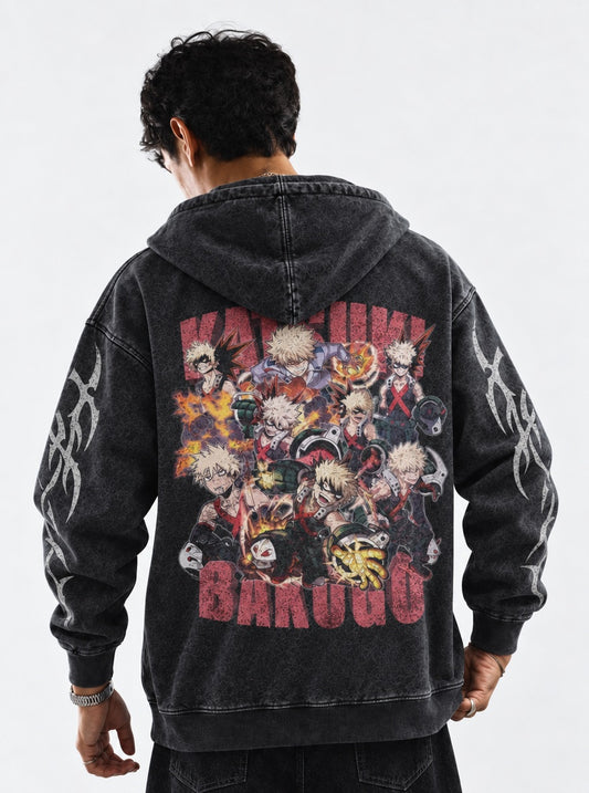 My Hero Academia Signature Washed Hoodie on model, back view