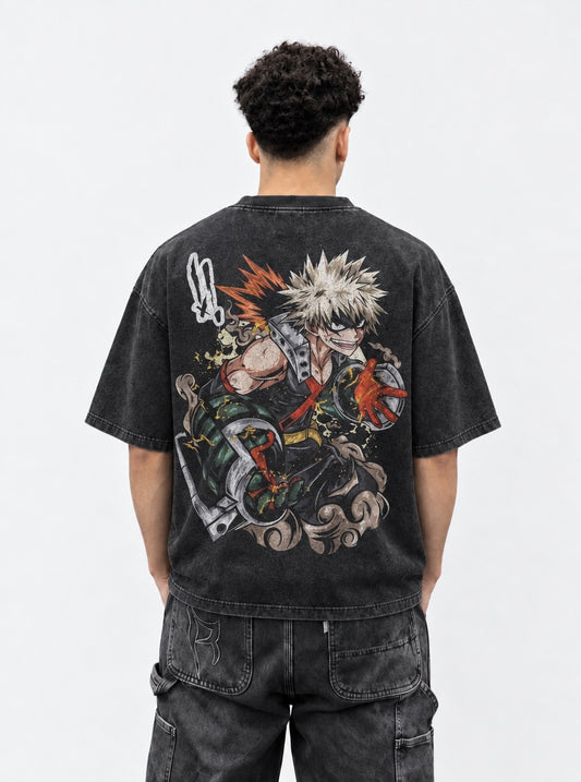 My Hero Academia Signature Washed T-Shirt on model, back view