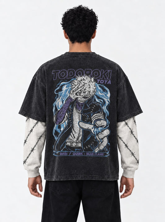 My Hero Academia Soft Washed Double Sleeves T-Shirt on model, back view