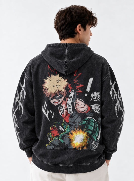 My Hero Academia Soft Washed Hoodie on model, back view