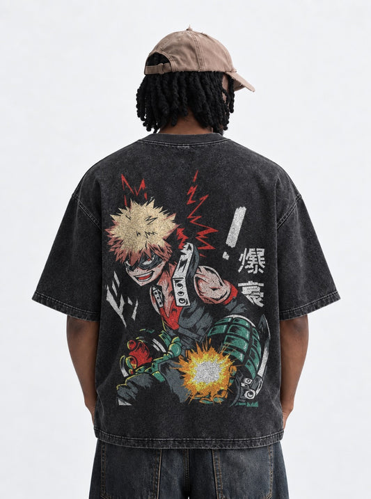 My Hero Academia Soft Washed T-Shirt on model, back view