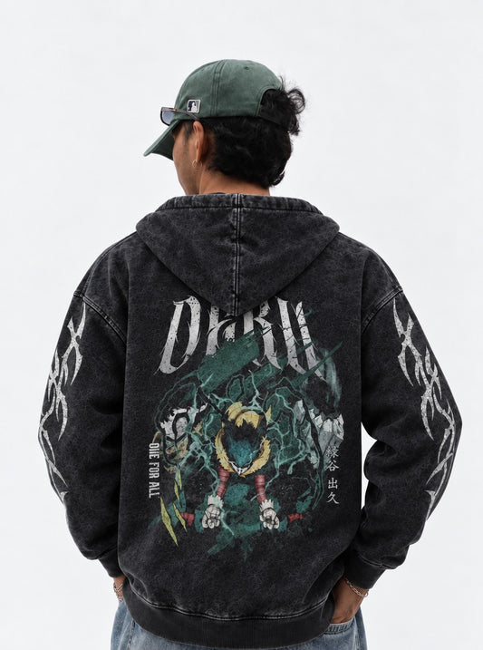My Hero Academia Statement Washed Hoodie on model, back view