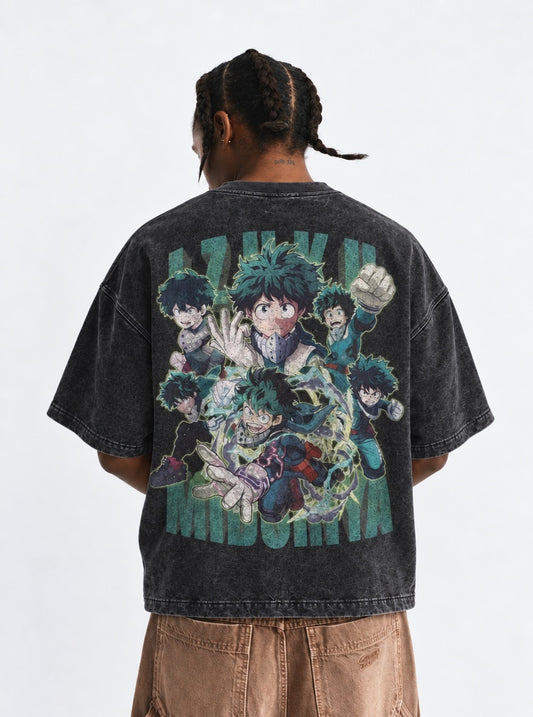 My Hero Academia Statement Washed T-Shirt on model, back view
