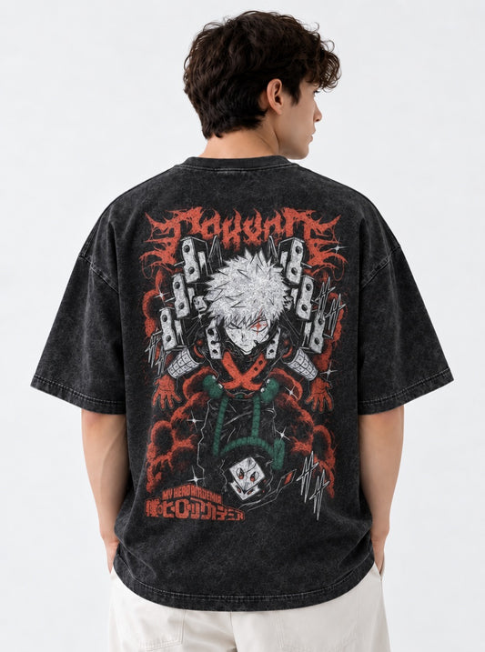 My Hero Academia Streetwear Washed T-Shirt on model, back view