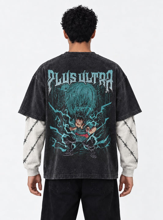 My Hero Academia Urban Washed Double Sleeves T-Shirt on model, back view