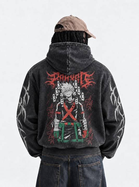 My Hero Academia Vintage Washed Hoodie on model, back view