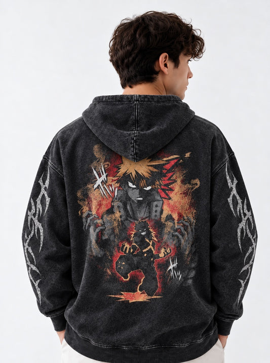My Hero Academia Washed Washed Hoodie on model, back view