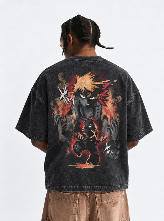 My Hero Academia Washed Washed T-Shirt on model, back view