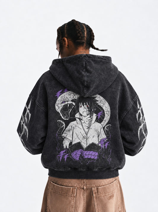 Naruto Bold Washed Hoodie on model, back view
