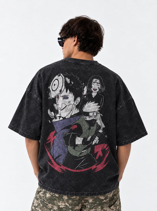 Naruto Bold Washed T-Shirt on model, back view