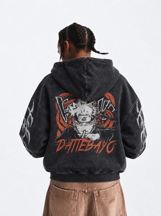 Naruto Classic Washed Hoodie on model, back view