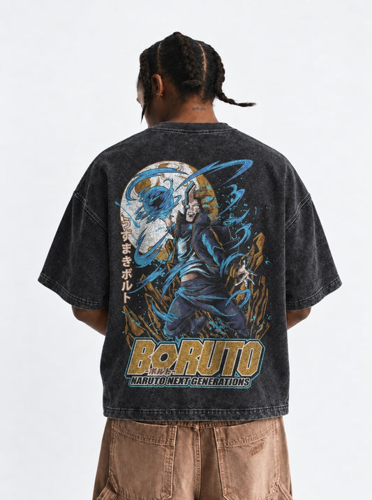 Naruto Clean Washed T-Shirt on model, back view