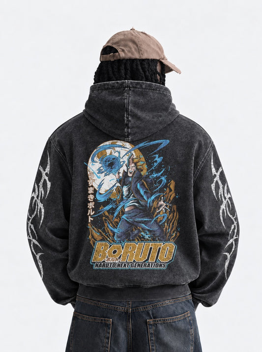 Naruto Cozy Washed Hoodie on model, back view