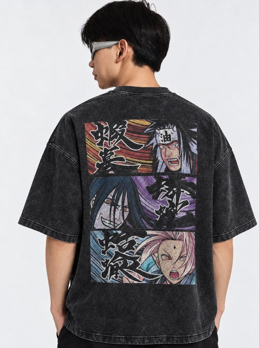 Naruto Cozy Washed T-Shirt on model, back view