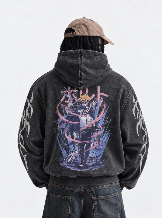 Naruto Essential Washed Hoodie on model, back view