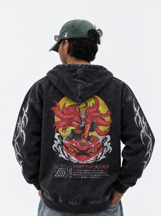 Naruto Graphic Washed Hoodie on model, back view