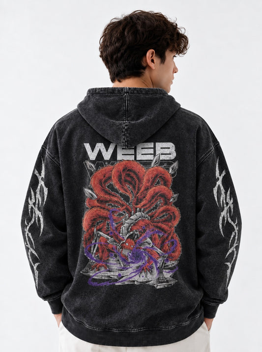 Naruto Heavyweight Washed Hoodie on model, back view
