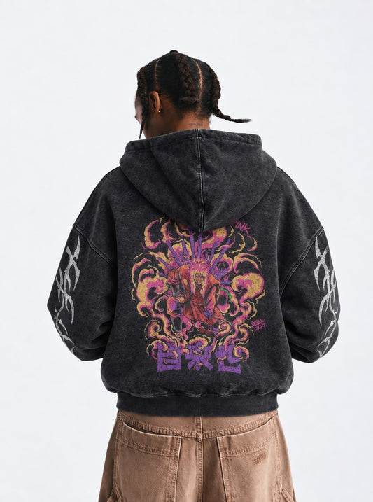 Naruto Minimal Washed Hoodie on model, back view