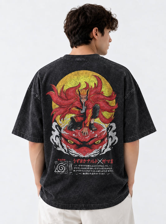 Naruto Minimal Washed T-Shirt on model, back view