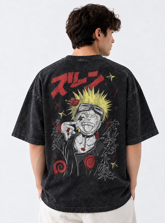 Naruto Oversized Washed T-Shirt on model, back view