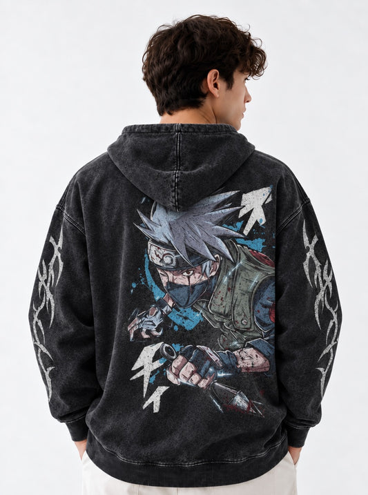 Naruto Relaxed Washed Hoodie on model, back view