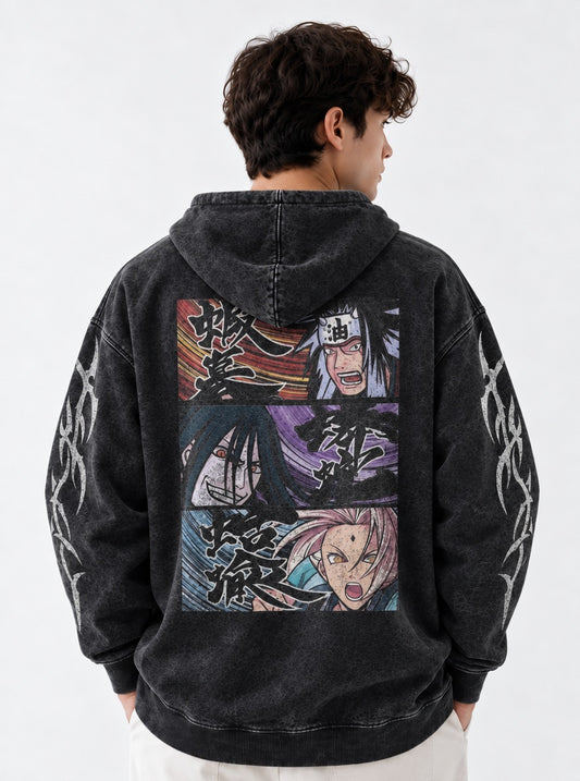 Naruto Signature Washed Hoodie on model, back view