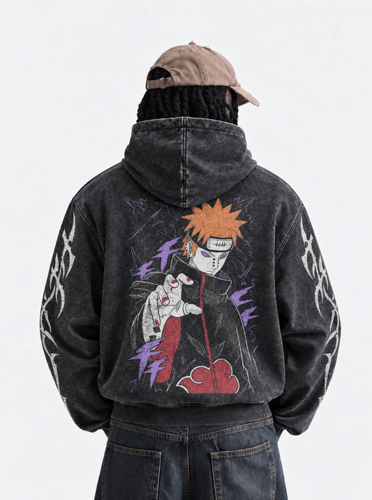 Naruto Washed Washed Hoodie on model, back view