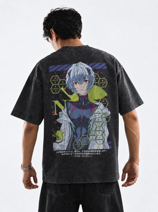 Neon Genesis Evangelion Bold Washed T-Shirt on model, back view