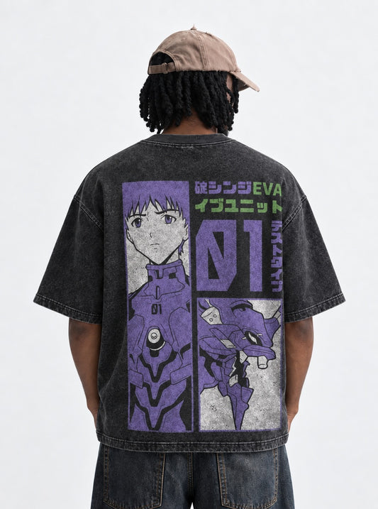 Neon Genesis Evangelion Clean Washed T-Shirt on model, back view