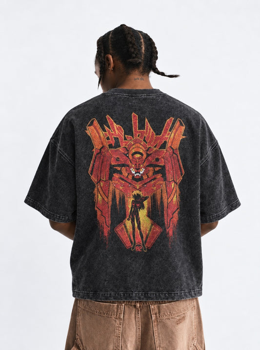 Neon Genesis Evangelion Graphic Washed T-Shirt on model, back view