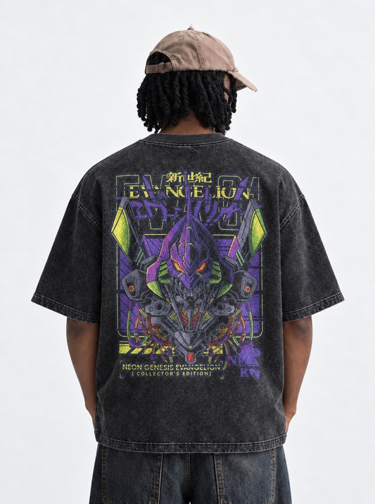 Neon Genesis Evangelion Heavyweight Washed T-Shirt on model, back view