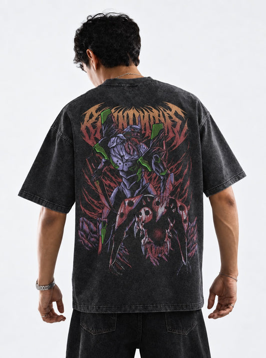 Neon Genesis Evangelion Lightweight Washed T-Shirt on model, back view